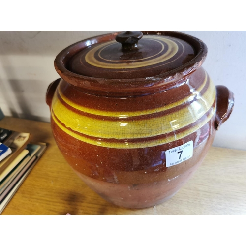 7 - Antique Buckley Ware Type Slipware Glazed Lidded Pot