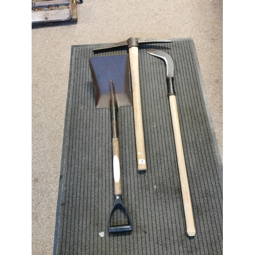 1 - Pick Axe Shovel And Long Handled Sickle