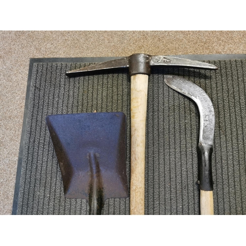 1 - Pick Axe Shovel And Long Handled Sickle