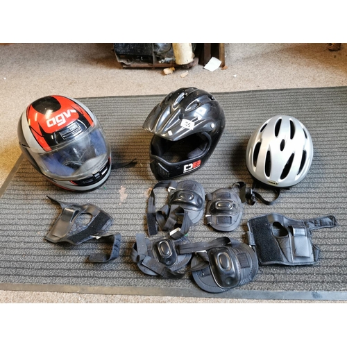 35 - Two Motorcycle Helmets, Bicyle Helmet Etc