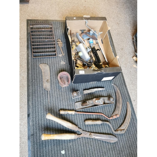 37 - Box Of Tools Inc Sickles, Bill Hook Etc