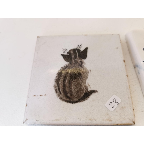 101 - Antique Minton Dunsmore Tile Painted With A Kitten, Alongside A Kate Glanville Hand Painted Cat Tile