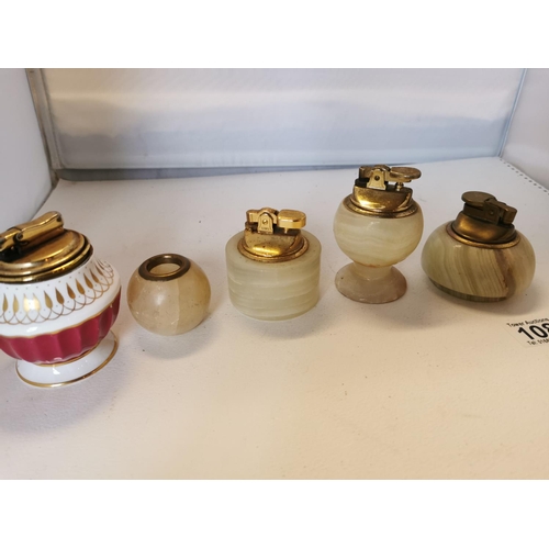 108 - Quantity Of 5 Vintage Collectable Lighters 4 Alabaster Ones And A Calibre Ceramic One