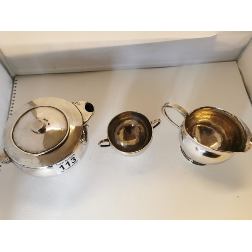 113 - Three Piece Hallmarked Silver Tea Set One With Coronation Mark, Handmade 25.5 ozs