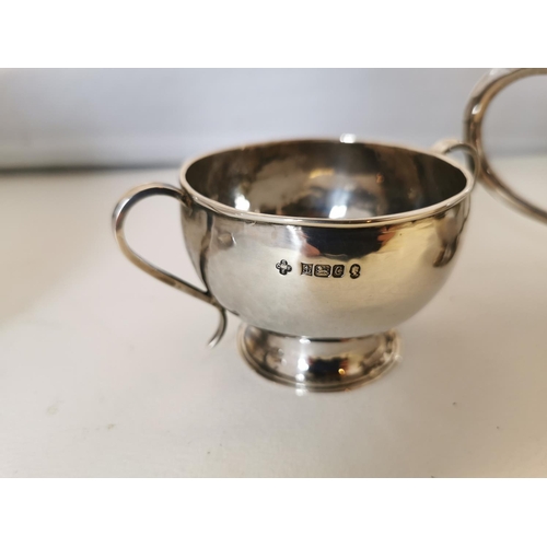 113 - Three Piece Hallmarked Silver Tea Set One With Coronation Mark, Handmade 25.5 ozs