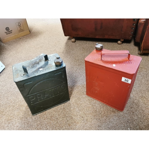 30 - Two Vintage 1920's Petrol Cans, Pratts & BP, Both With Original Brass Lids