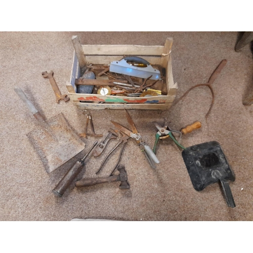 64 - Box Of Vintage Hand Tools Inc Hay Fork Etc