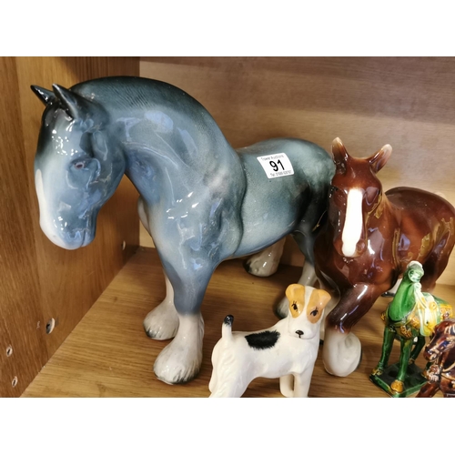 91 - Quantity Of Horse Figures & A Dog Figure Inc Two Large Horses