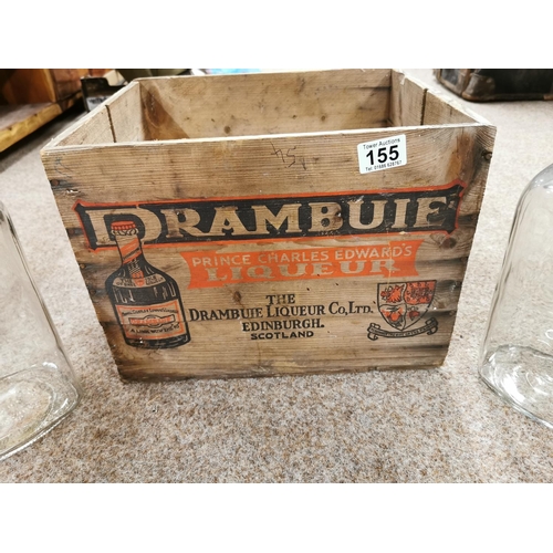 155 - Vintage Large Glass Sweet Jars & A Vintage Drambuie Advertising Wooden Box