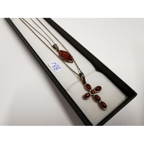 178 - Two 925 Silver & Amber Necklaces