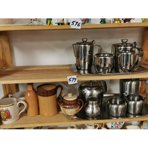 577 - Two Stainless Steel Tea Sets Inc Old Hall, & Royal Doulton Pots Etc