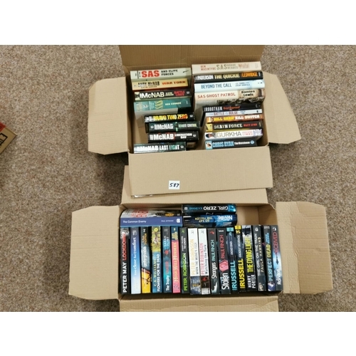 587 - Two Boxes Of Books Inc SAS & Miltary And Crime Books