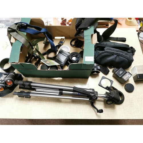 248 - Box Of Camera Accessories Inc Pair Of Binoculars
