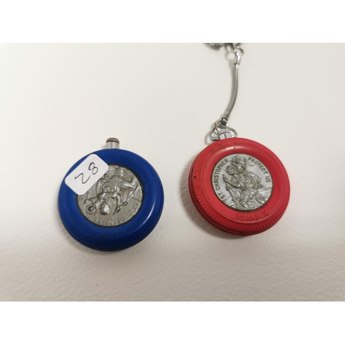 266 - Pair Of Vintage Timex St Christopher Tyre Formed Pocket Watches