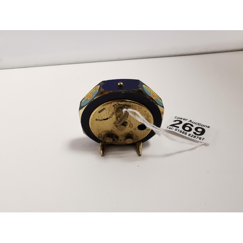 269 - Vintage Collectable Looping 15 Jewel Travel Alarm Clock With Swiss Movement