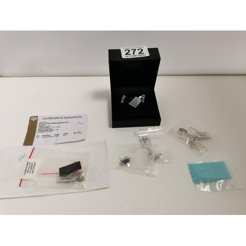 272 - Quantity Of Four Pairs Of New And Unused Earrings One With A COA, Bolder Opal, Blue Topaz & Amblygon... 