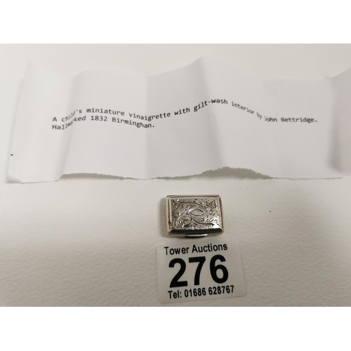 276 - Rare And Unusual Rare Antique Silver Hallmarked Child's Miniature Vinaigrette Made By On Of The Best... 