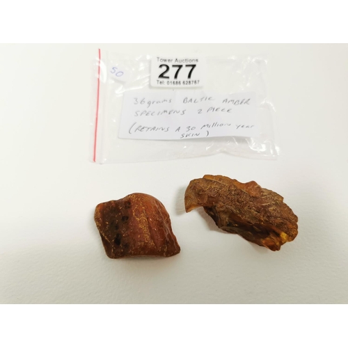 277 - 37 Grams Of Natural Baltic Amber 2 Specimens Retains A 30 Million Year Old Skin
