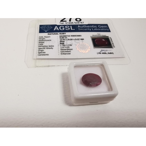 278 - Large Gem Cut Ruby 9ct From Mozambique With A COA