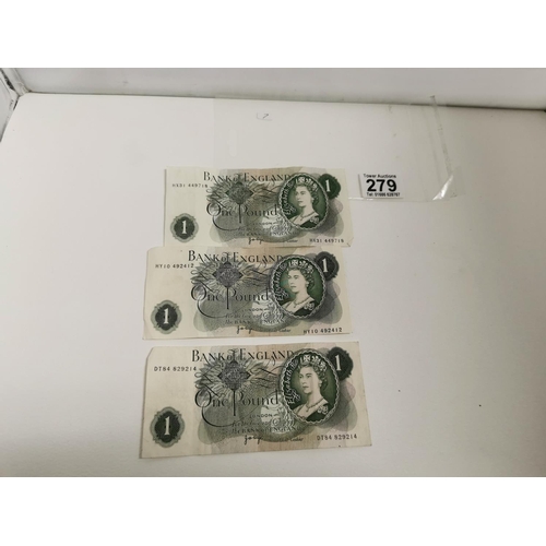 279 - Quantity 3 Bank Of England Pound Notes Jo Page Chief Cashier