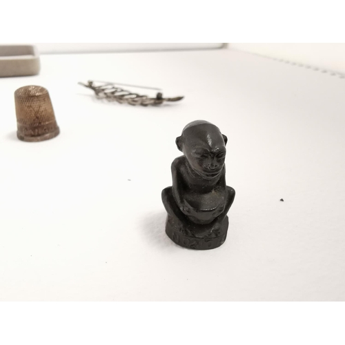 281 - Quantity Of 925 Silver Items Inc Two Silver Leaf Brooches, Charm Bracelet And A Rare Bronze Miniatur... 