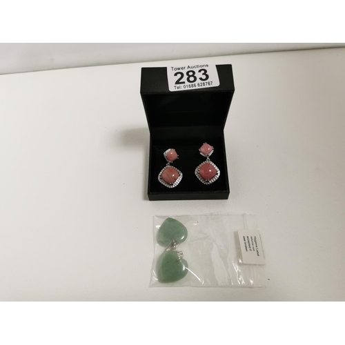 283 - Pair Of New And Unused Set 925 Silver  Gemstone Earrings Inc A Jade Pair