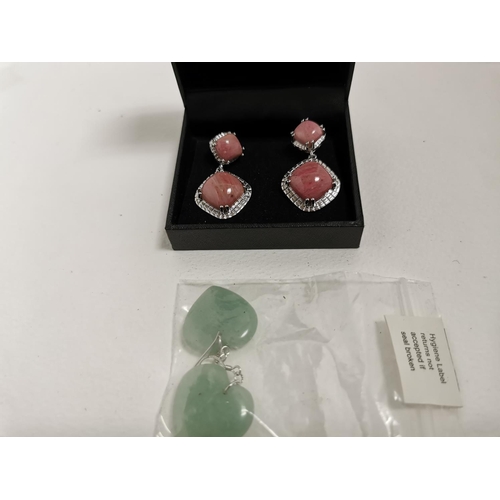 283 - Pair Of New And Unused Set 925 Silver  Gemstone Earrings Inc A Jade Pair
