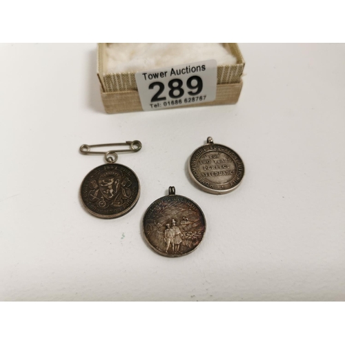 289 - Quantity Of Three Antique Hall Marked Silver Perfect Attendance Medals For Montgomery Etc