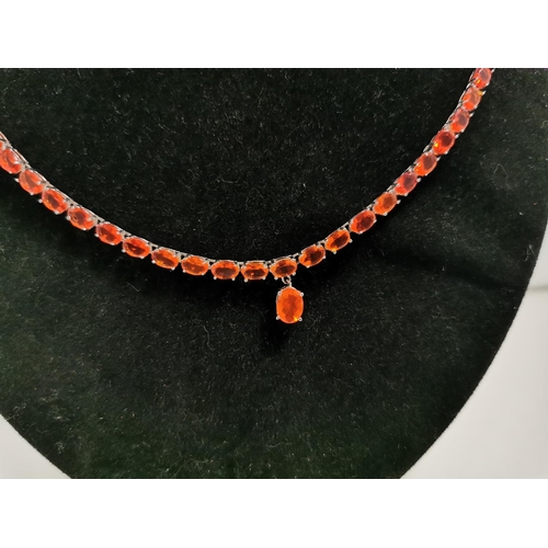292 - New 925 Silver Tennis Necklace Inset With Bright Orange Gem Stones Stand Not Included