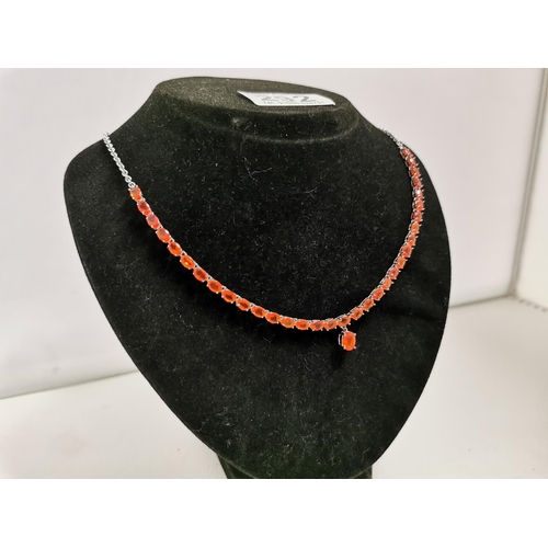 292 - New 925 Silver Tennis Necklace Inset With Bright Orange Gem Stones Stand Not Included
