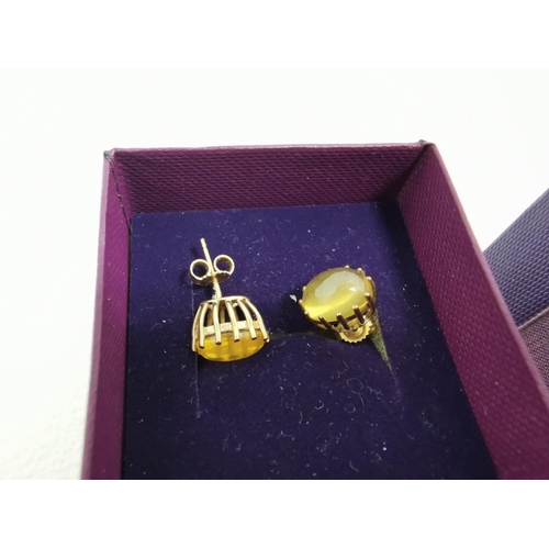 293 - Pair New 9ct Gold Earrings Inset With Yellow Stones Gross Weight Of 9.5g