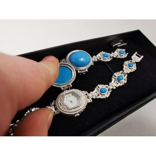 303 - Pair Of New Matching Ladies Watches Inset With Turquoise Gemstone