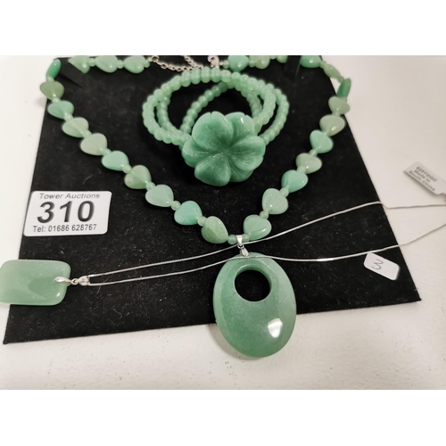 310 - New Jade Pendant Necklace Bracelet And One Other All  925 Silver Clasps