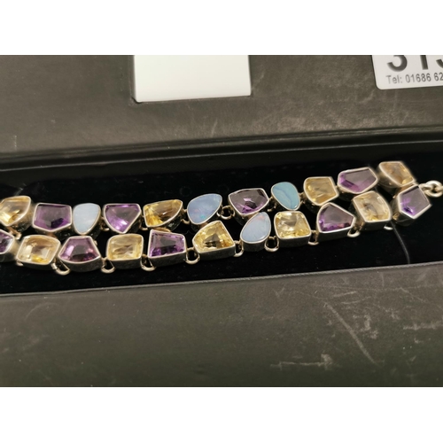 313 - New 925 Silver Gem set Bracelet Inset With Amethyst Citrine & Opal