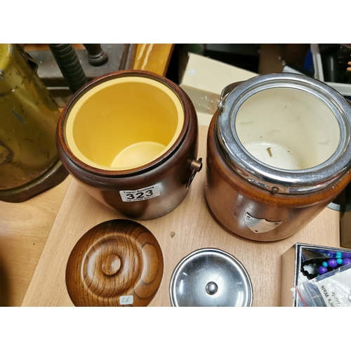 323 - Vintage Oak  Biscuit / Ice Buckets With Liners