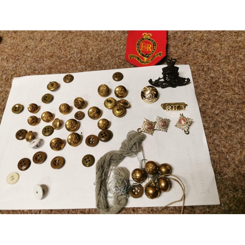 324 - Vintage Royal Artillery Officers Sam Browne Belt And Sword Holster With Large Quantity Of Royal Arti... 