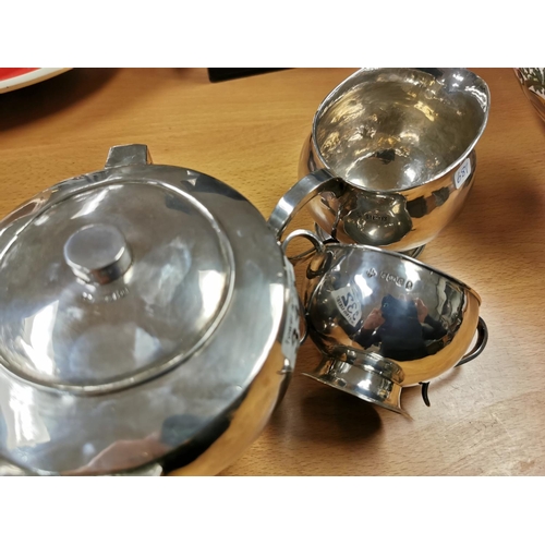 332 - Hall Marked 1977 Solid Silver Three Piece Tea Set One Piece Has A Rare Staffordshire College Of Furt... 