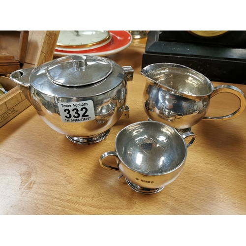 332 - Hall Marked 1977 Solid Silver Three Piece Tea Set One Piece Has A Rare Staffordshire College Of Furt... 