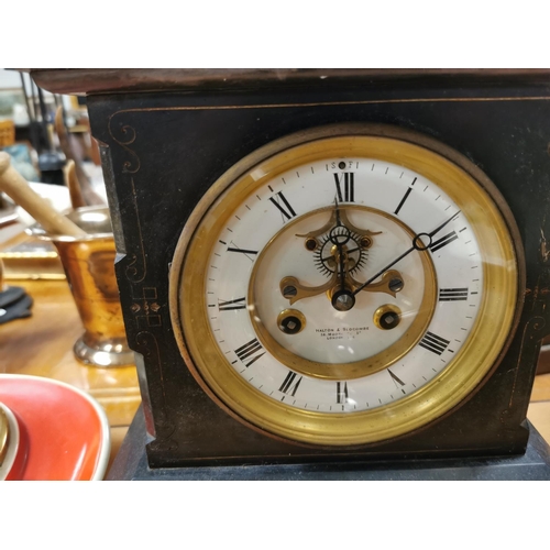 335 - Good Antique Slate Mantel Clock With Visible Escapement On The Dial, By S Marti No Pendulum