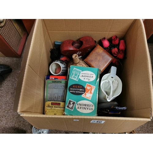 340 - Large Box Of Odds Inc Porcelain Figure Recorder Etc