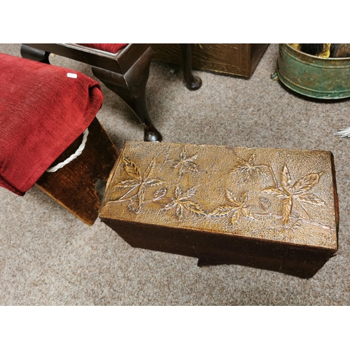 345 - Two Dark Oak Stools & Copper Lined Box