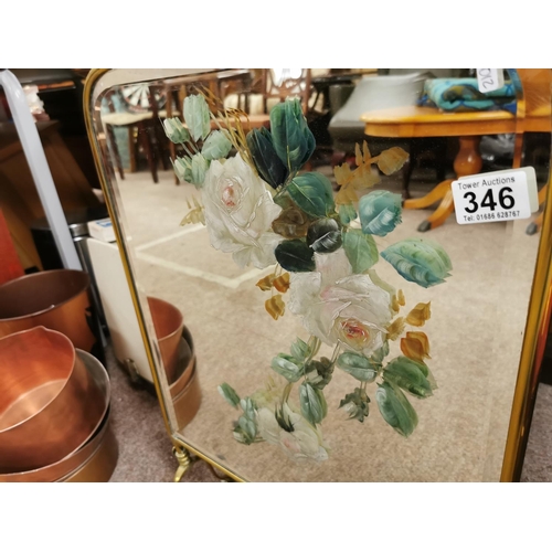 346 - Pretty Brass Mirrored Fire Screen With Floral Scene