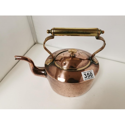 350 - Good Antique Copper Kettle With Brass Handle