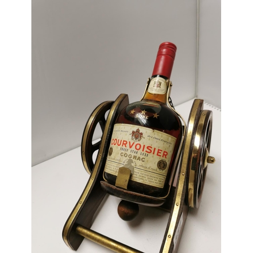 357 - Good Vintage 60's Bottle Of Courvoisier Three Star Luxe Cognac In A Cannon Formed Stand
