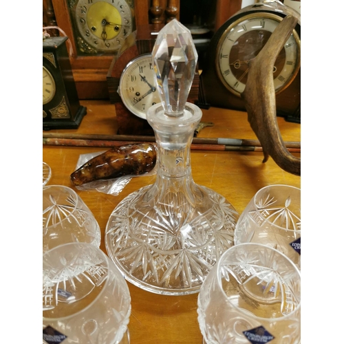 359 - New Good Quality Edniburgh Crystal Brandy Ships Decanter And 6 Matching Glasses All With Original Bo... 
