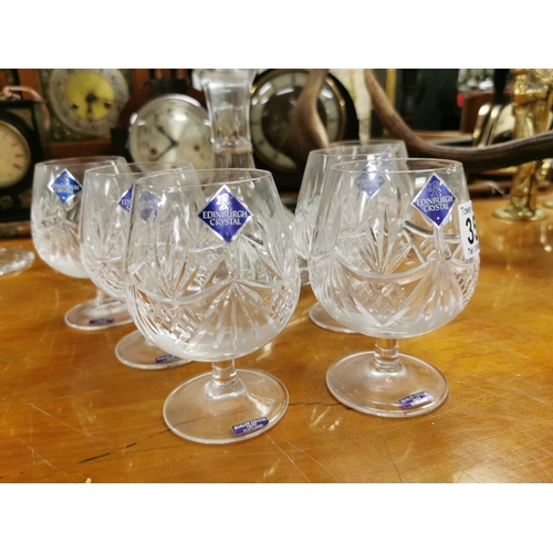359 - New Good Quality Edniburgh Crystal Brandy Ships Decanter And 6 Matching Glasses All With Original Bo... 