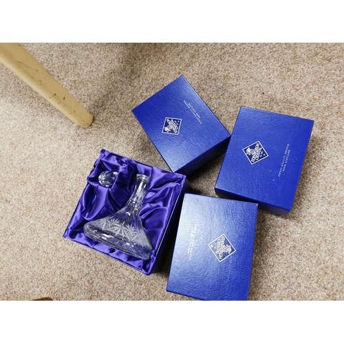 359 - New Good Quality Edniburgh Crystal Brandy Ships Decanter And 6 Matching Glasses All With Original Bo... 