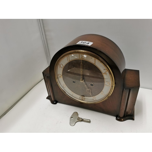 364 - Oak Smiths Mantel Clock With Key & Pendulum