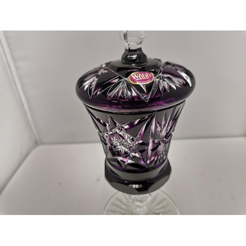 365 - Nice Quality Thomas Webb Hand Cut Lead Crystal Amethyst Glass Lidded Vase