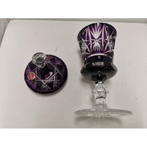 365 - Nice Quality Thomas Webb Hand Cut Lead Crystal Amethyst Glass Lidded Vase